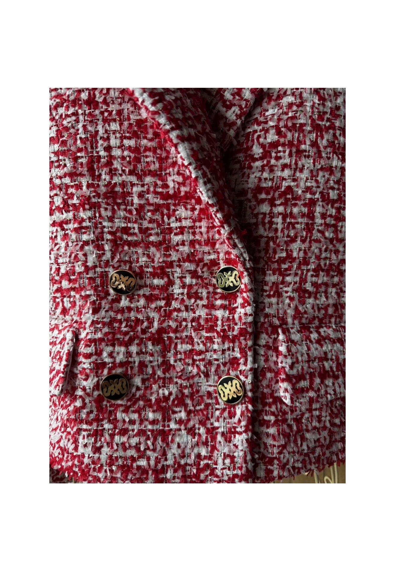 Chaqueta Sandro — tweed rojo y blanco