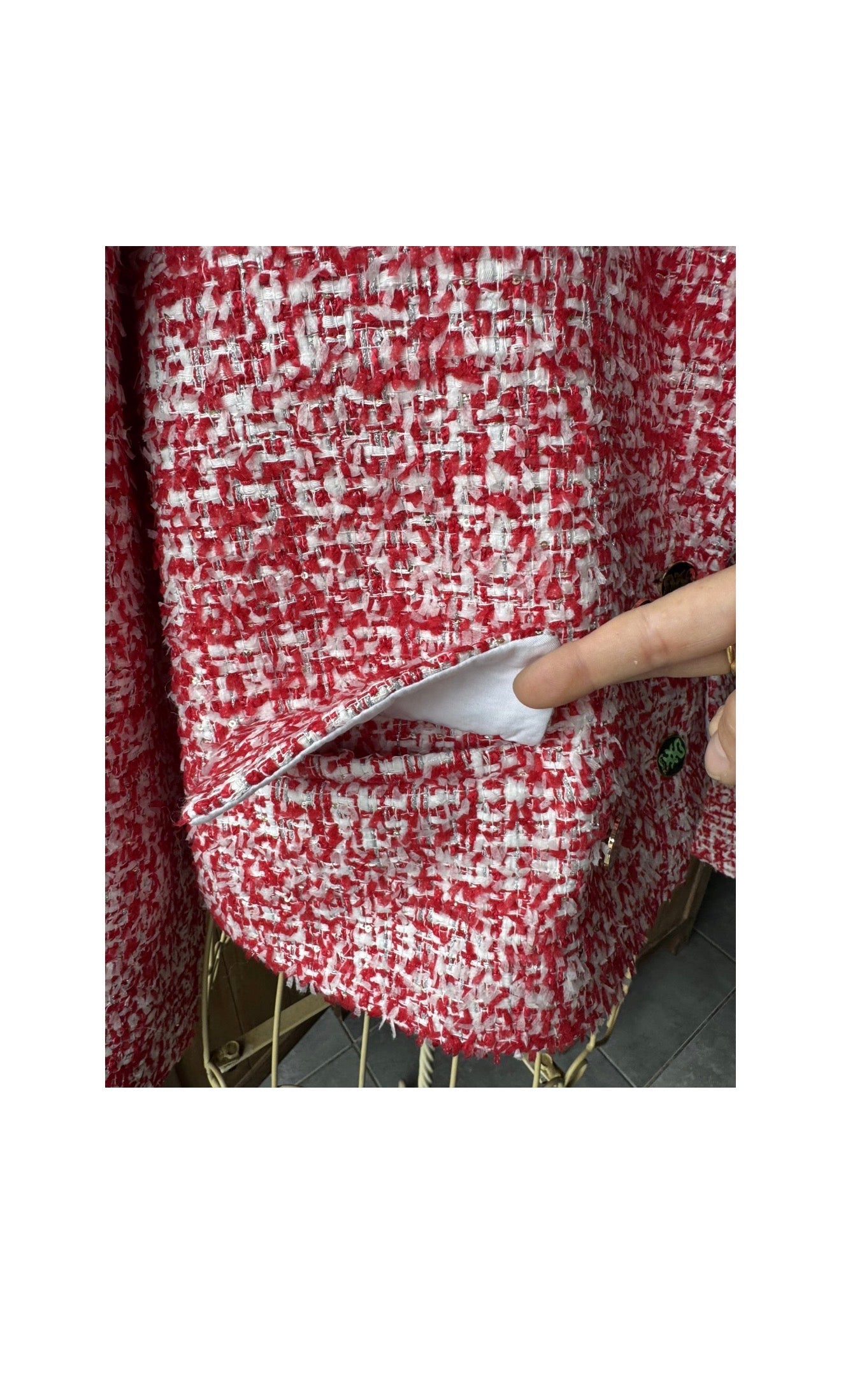 Chaqueta Sandro — tweed rojo y blanco