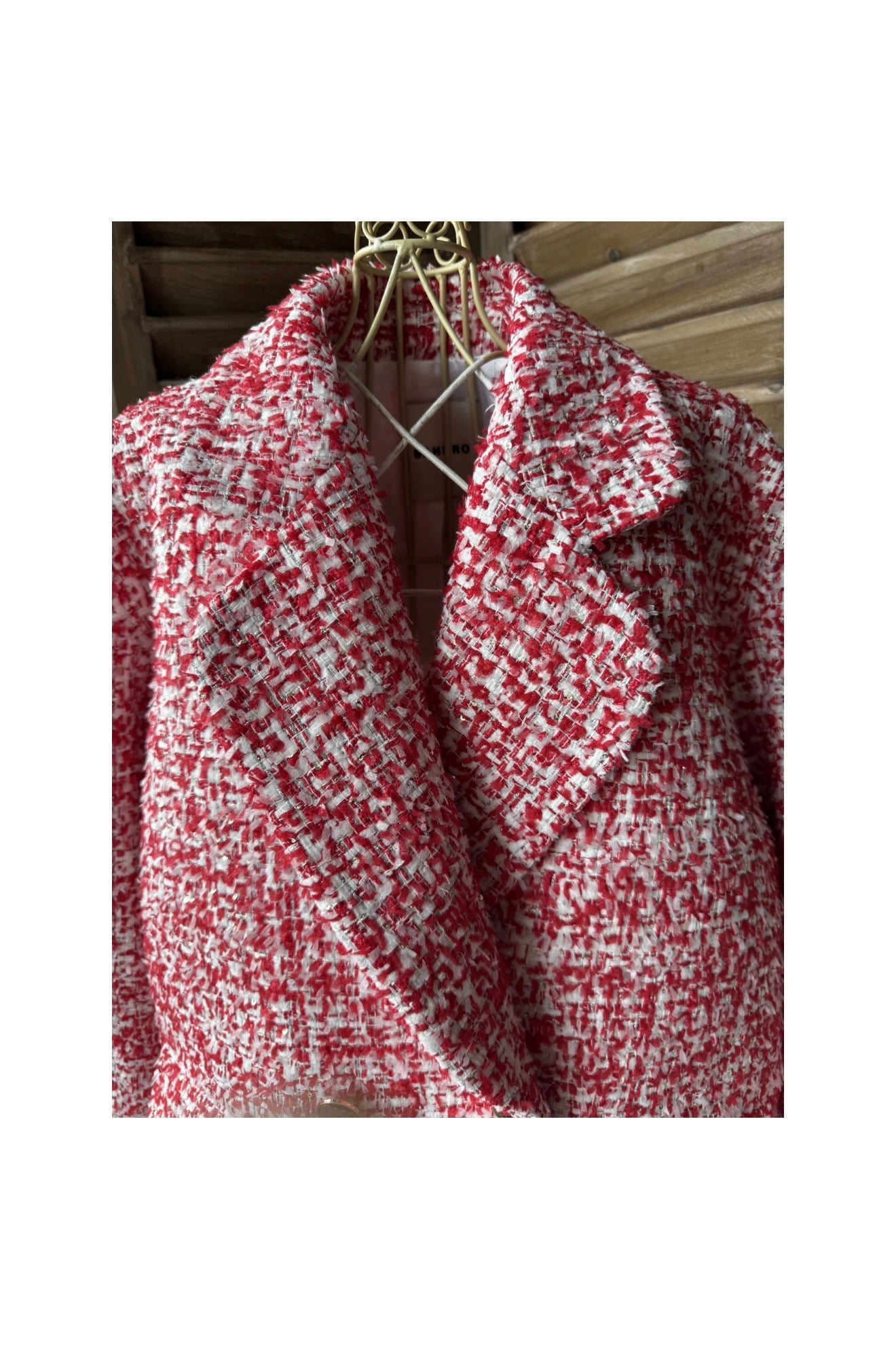 Chaqueta Sandro — tweed rojo y blanco