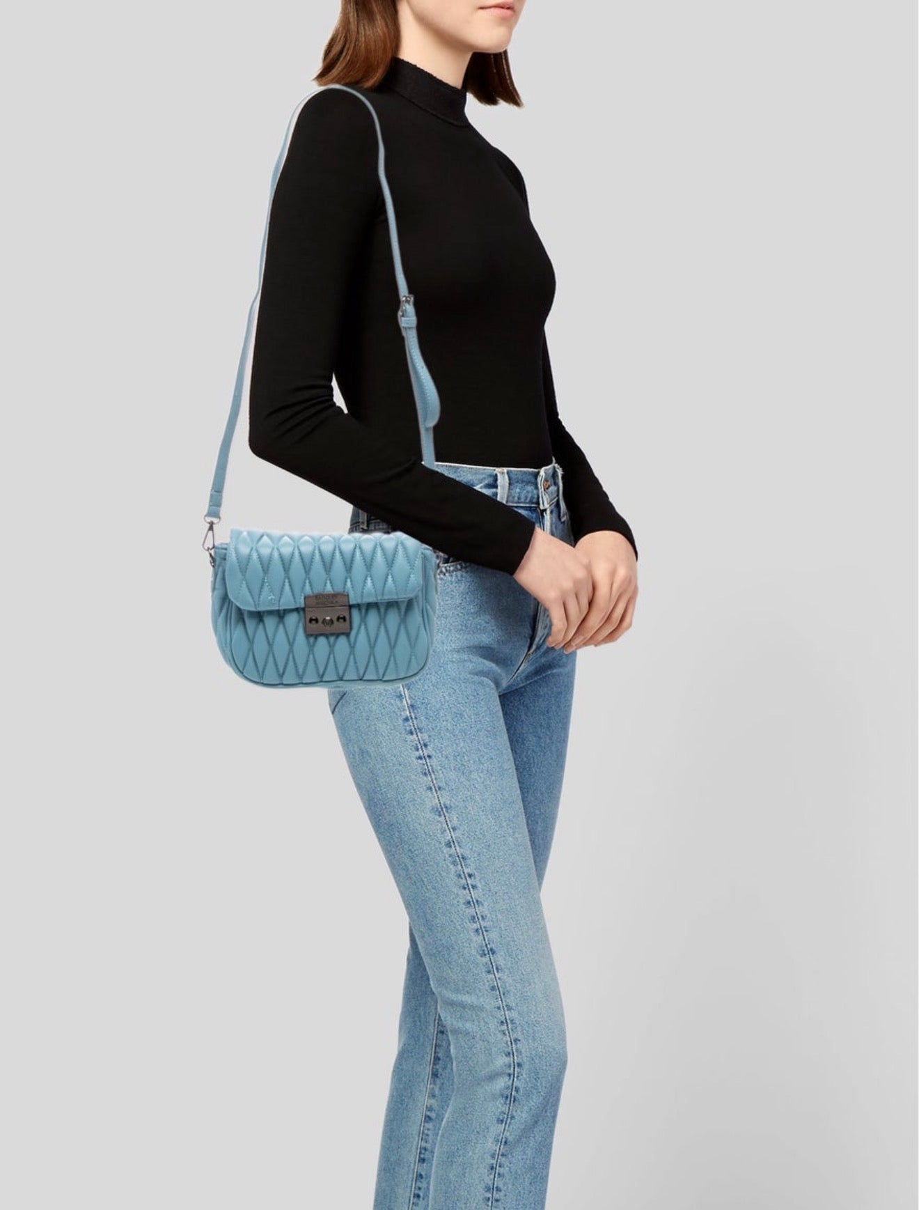 Bolso BADGLEY MISCHKA vintage · piel azul acolchada (bandolera)