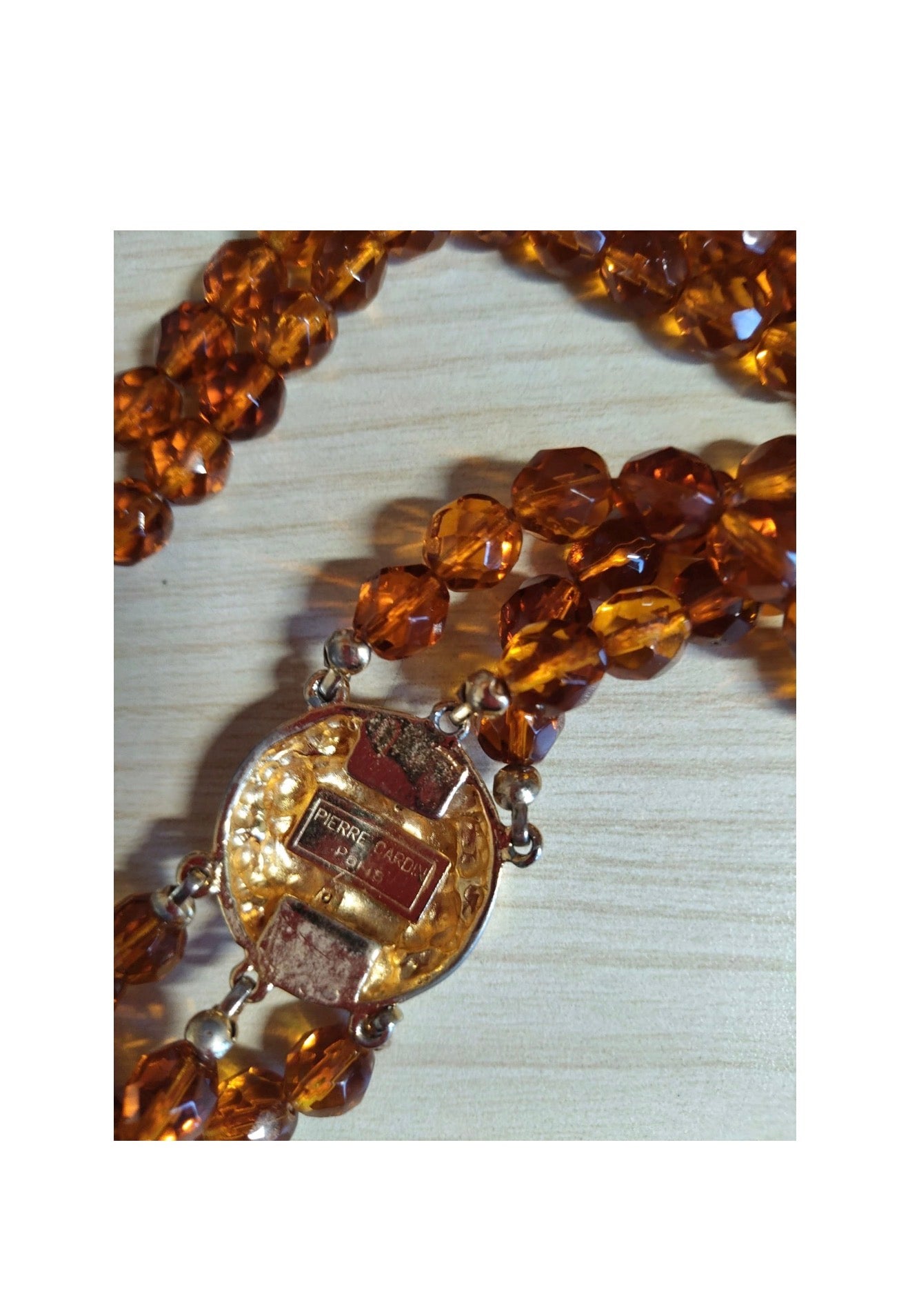 Collar PIERRE CARDIN vintage 3 vueltas · cristal facetado ámbar y negro (filigrana dorada)