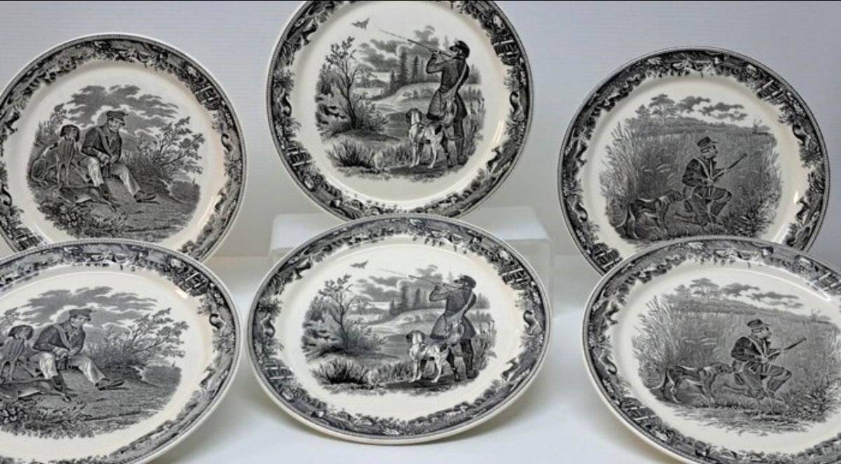 Villeroy & Boch «Artemis» · 6 platos de desayuno · porcelana escenas de caza · vintage años 50