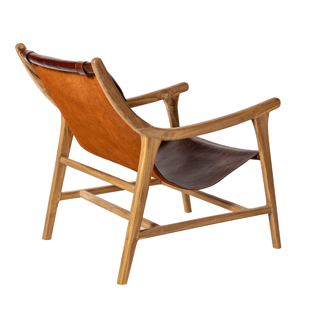 Sillón Bruno – Sillón de madera con asiento y respaldo de cuero