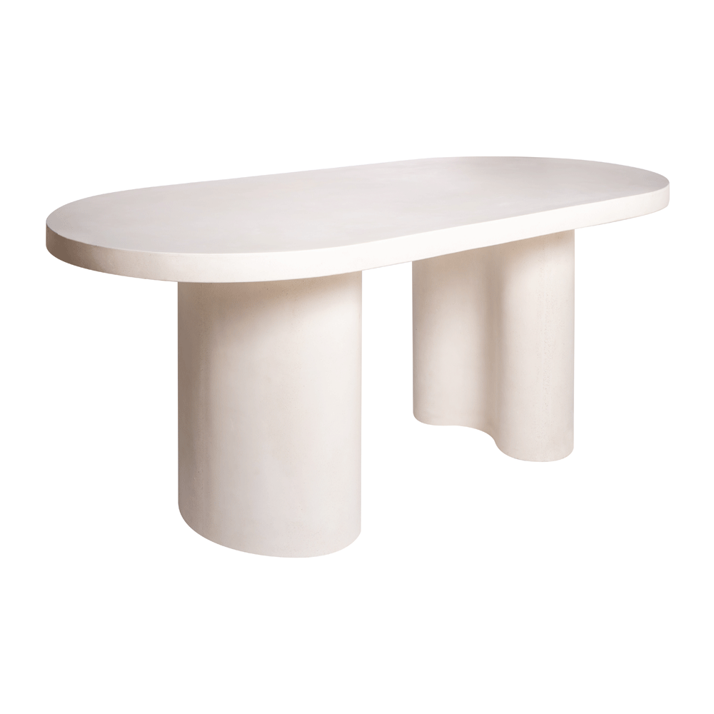 Mesa de comedor de piedra clara con patas cilíndricas Alba