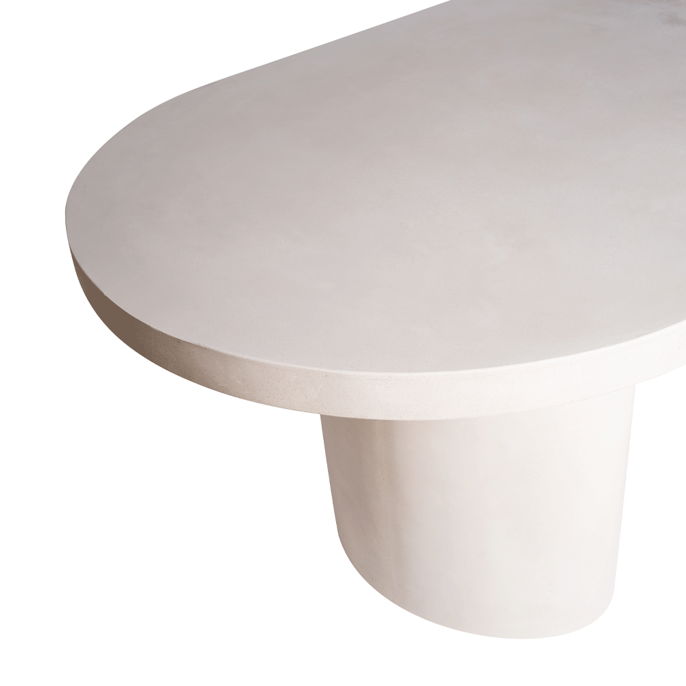 Mesa Alba – Mesa de comedor de piedra clara con patas cilíndricas