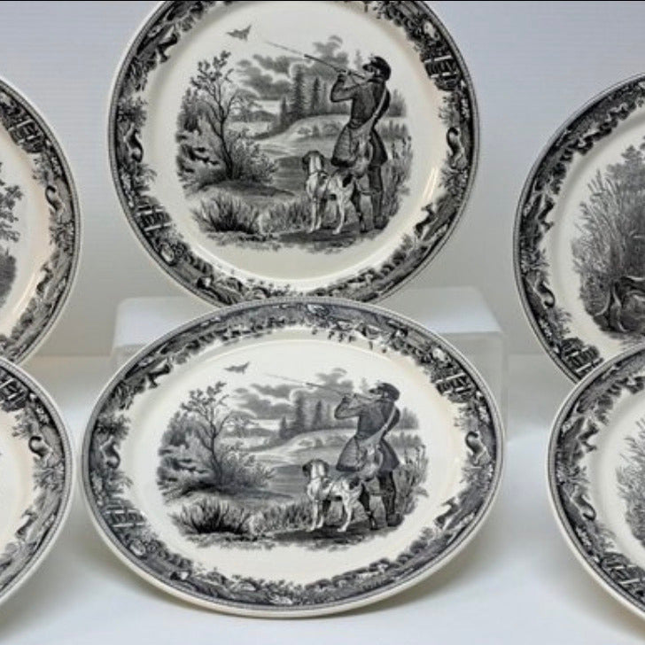 Villeroy & Boch «Artemis» · 6 platos de desayuno · porcelana escenas de caza · vintage años 50