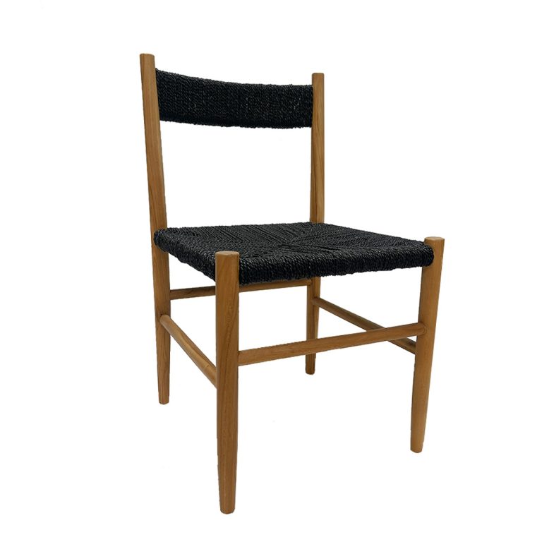 Silla Kora – Silla de comedor de madera y fibra trenzada negra
