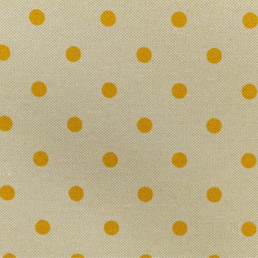 Tela Panamá algodón · fondo beige con lunares amarillos · 13 × 1,40 m