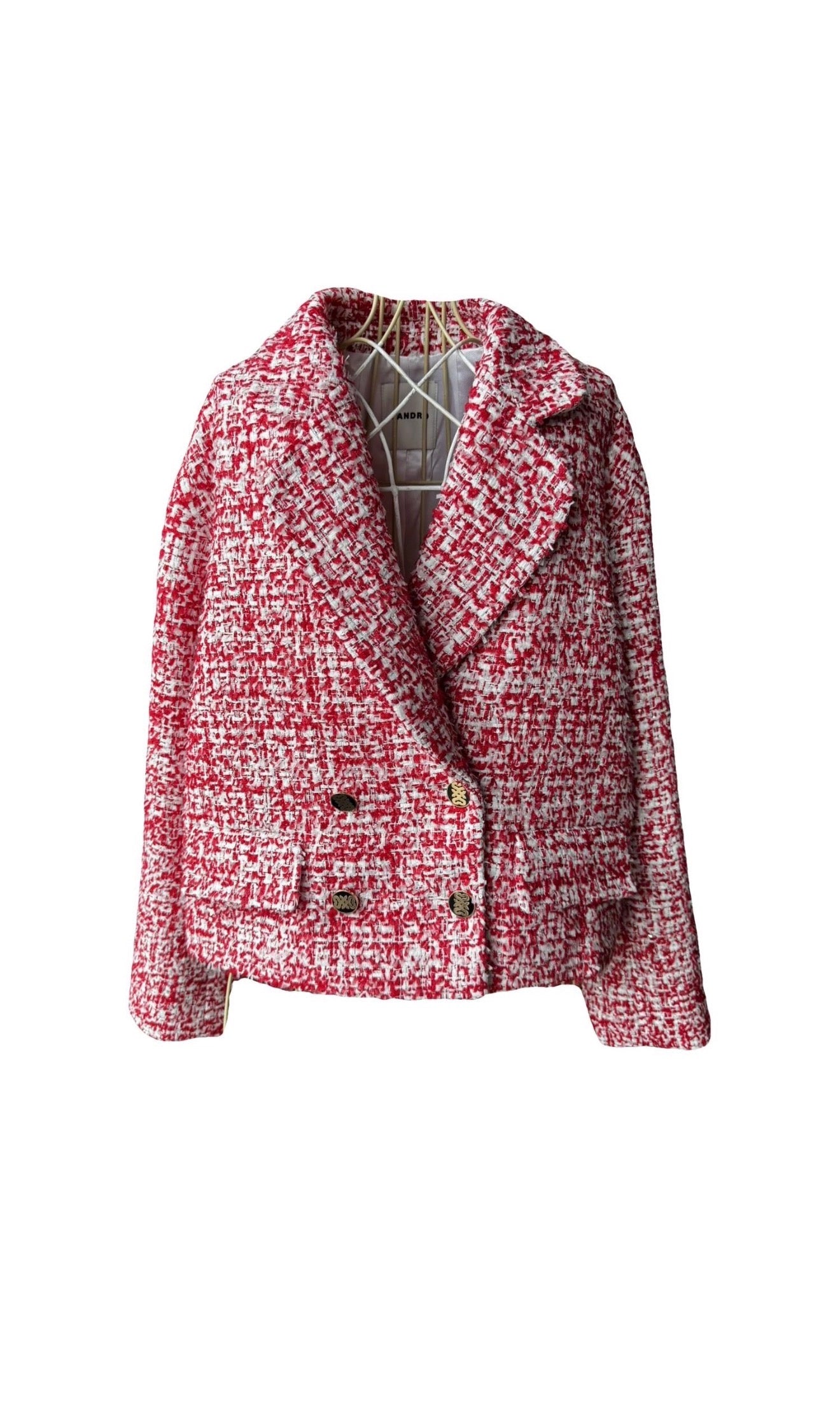 Chaqueta Sandro — tweed rojo y blanco