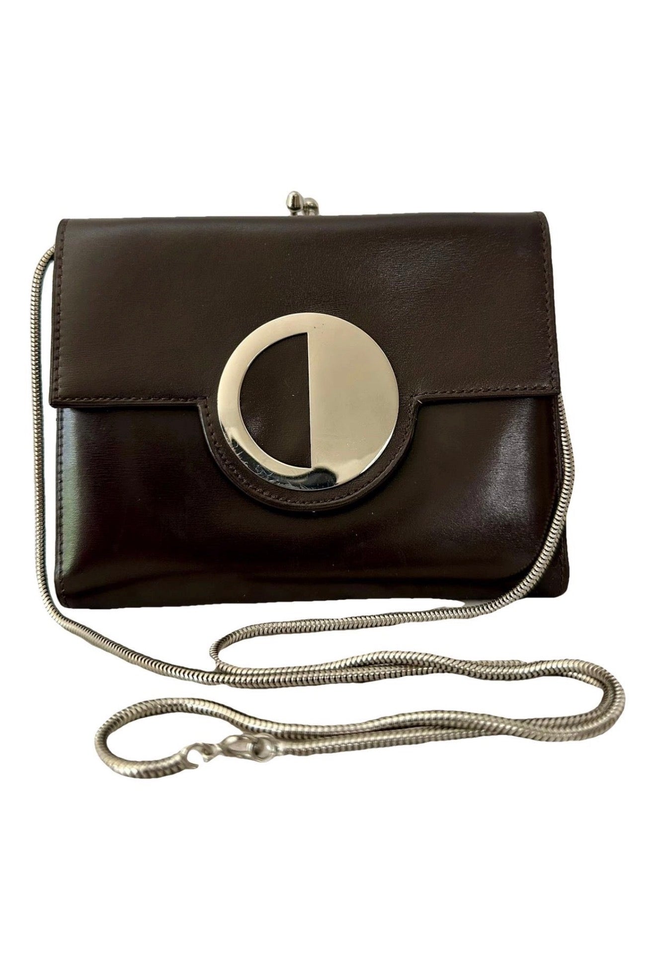 Bolso LONGCHAMP vintage años 70 · cuero marrón (bandolera de cadena)