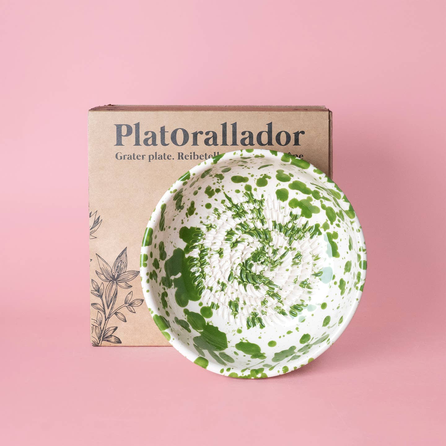 Tazón Olivia – Tazón rallador de cerámica artesanal salpicada verde