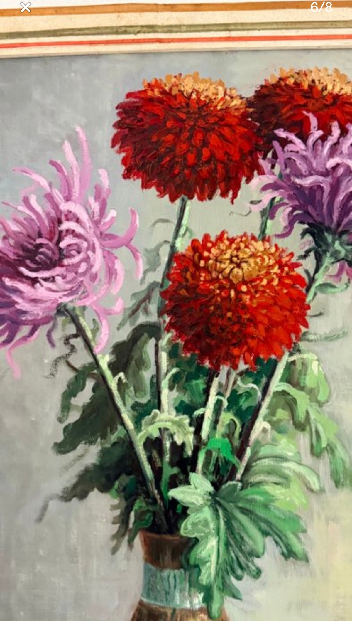 Óleo original Jozef Masarovič «Still Life with Flowers» · firmado · enmarcado 88×58 cm