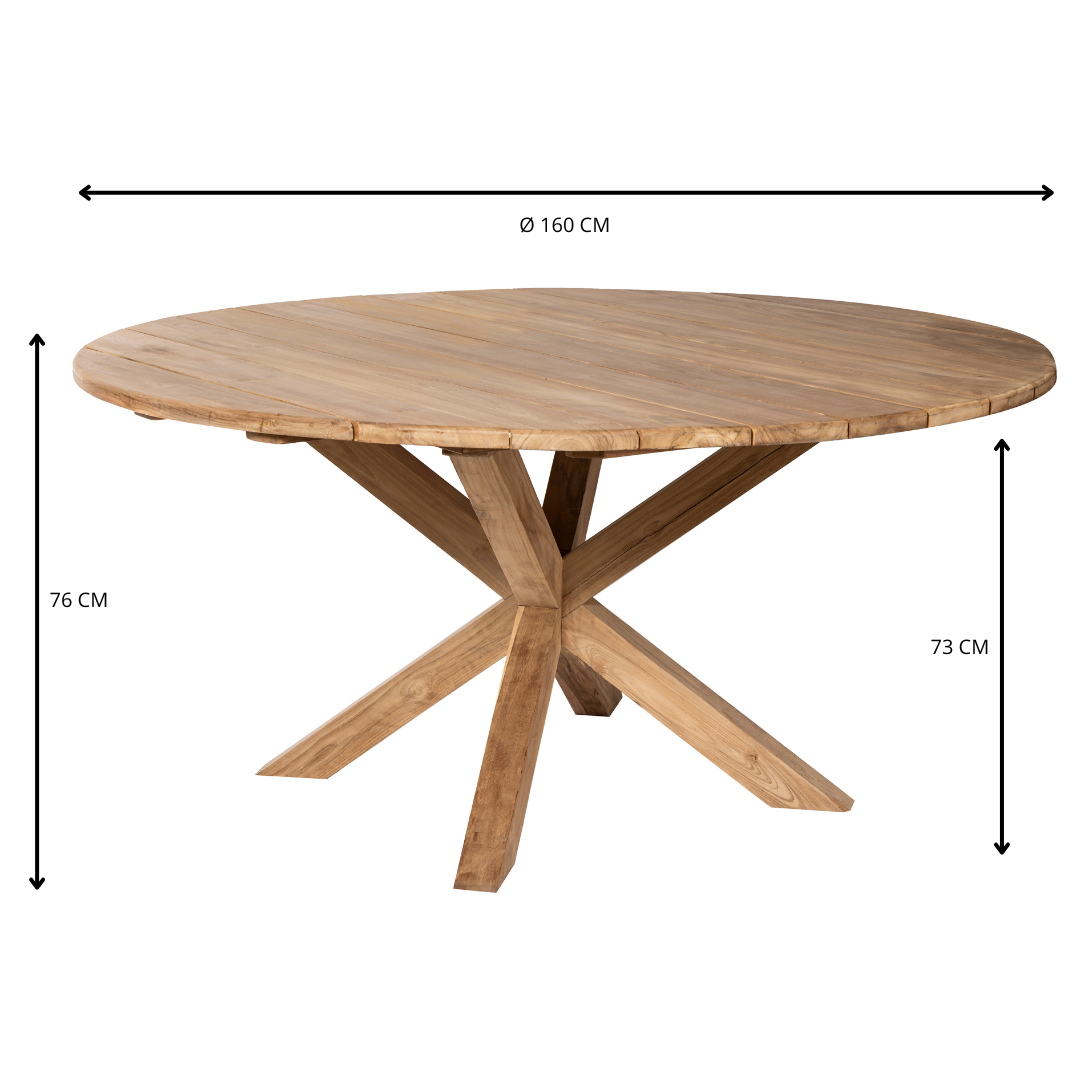 Mesa Corfu – Mesa de comedor redonda con base en cruz de madera
