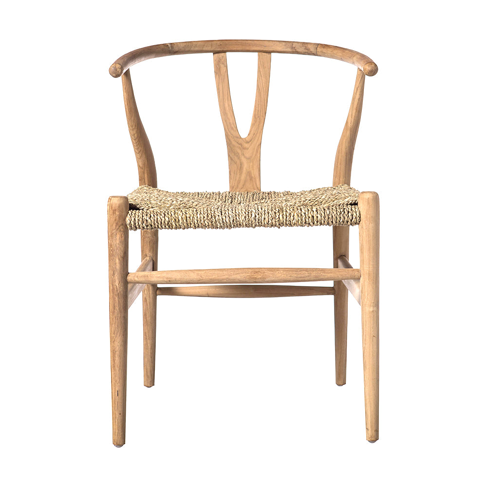 Silla de comedor de madera con asiento de fibra natural trenzada
