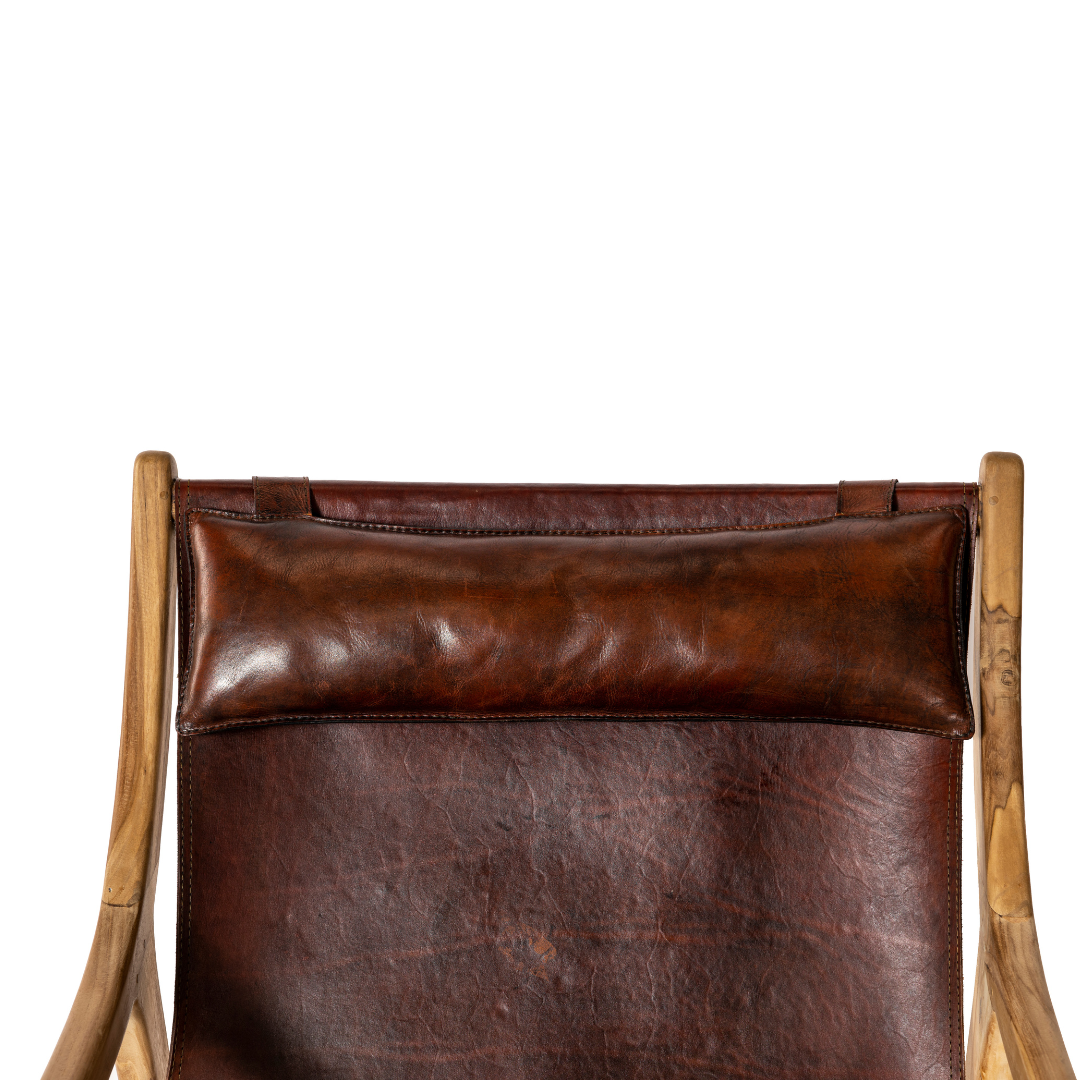Sillón Bruno – Sillón de madera con asiento y respaldo de cuero