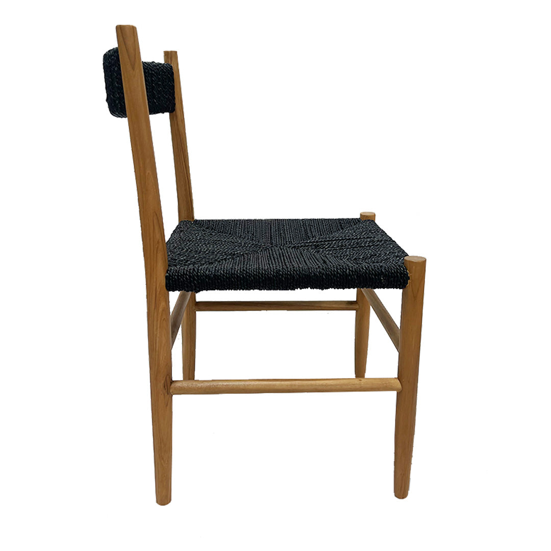 Silla Kora – Silla de comedor de madera y fibra trenzada negra