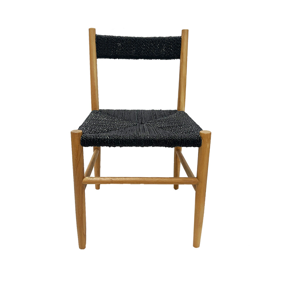 Silla Kora – Silla de comedor de madera y fibra trenzada negra